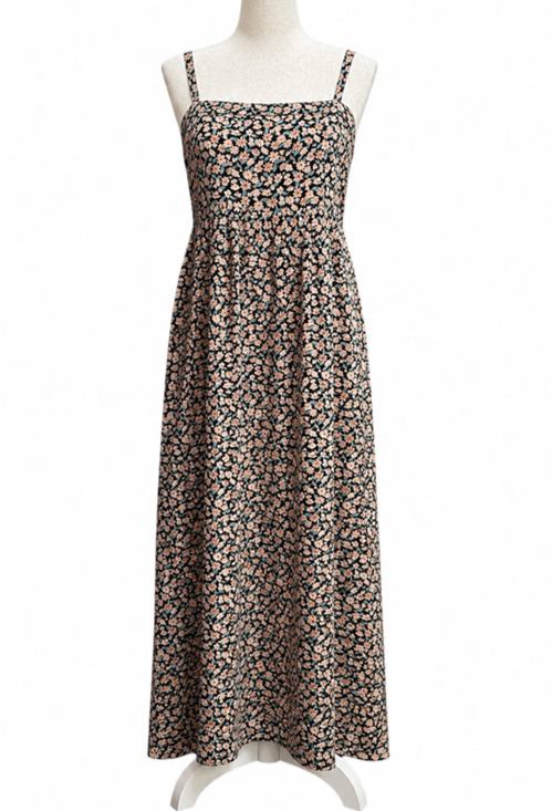 NATURAL LIFE Dresses & Skirts - Natural Life Black Peach Floral Maxi Dress L/XL Square Neck Boho Cottagecore